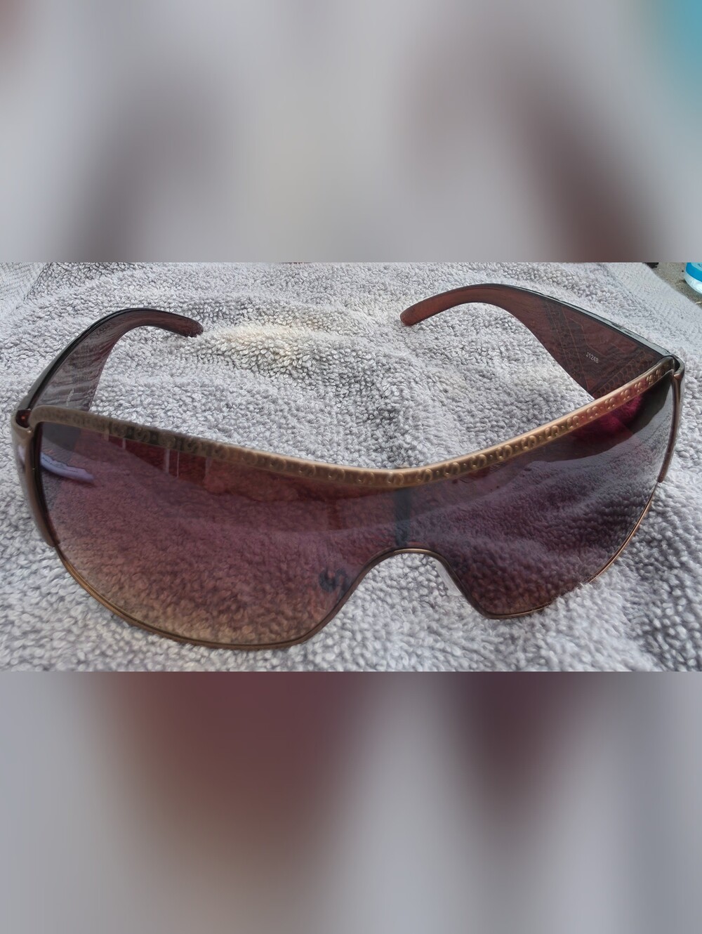 Monogram Designer Y2K Oversized Shield Sunglasses Brown Bronze Rhinestone Bling